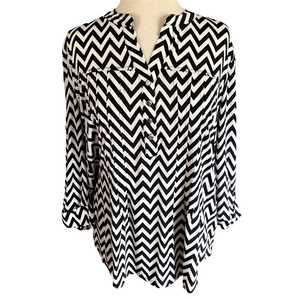 COCOMO XL 3/4 sleeve women’s black white Pintuck Blouse top shirt